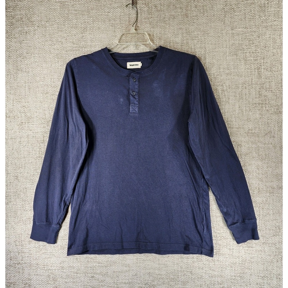 Taylor Stitch Organic‎ Cotton Henley Tee Shirt Mens 40 US M Blue Casual *Spots